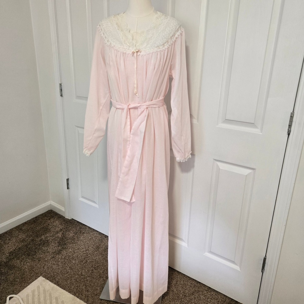 Christian Dior Lingerie Nightgown Robe Set Womens M/L Pink Vintage Lace ILGWU